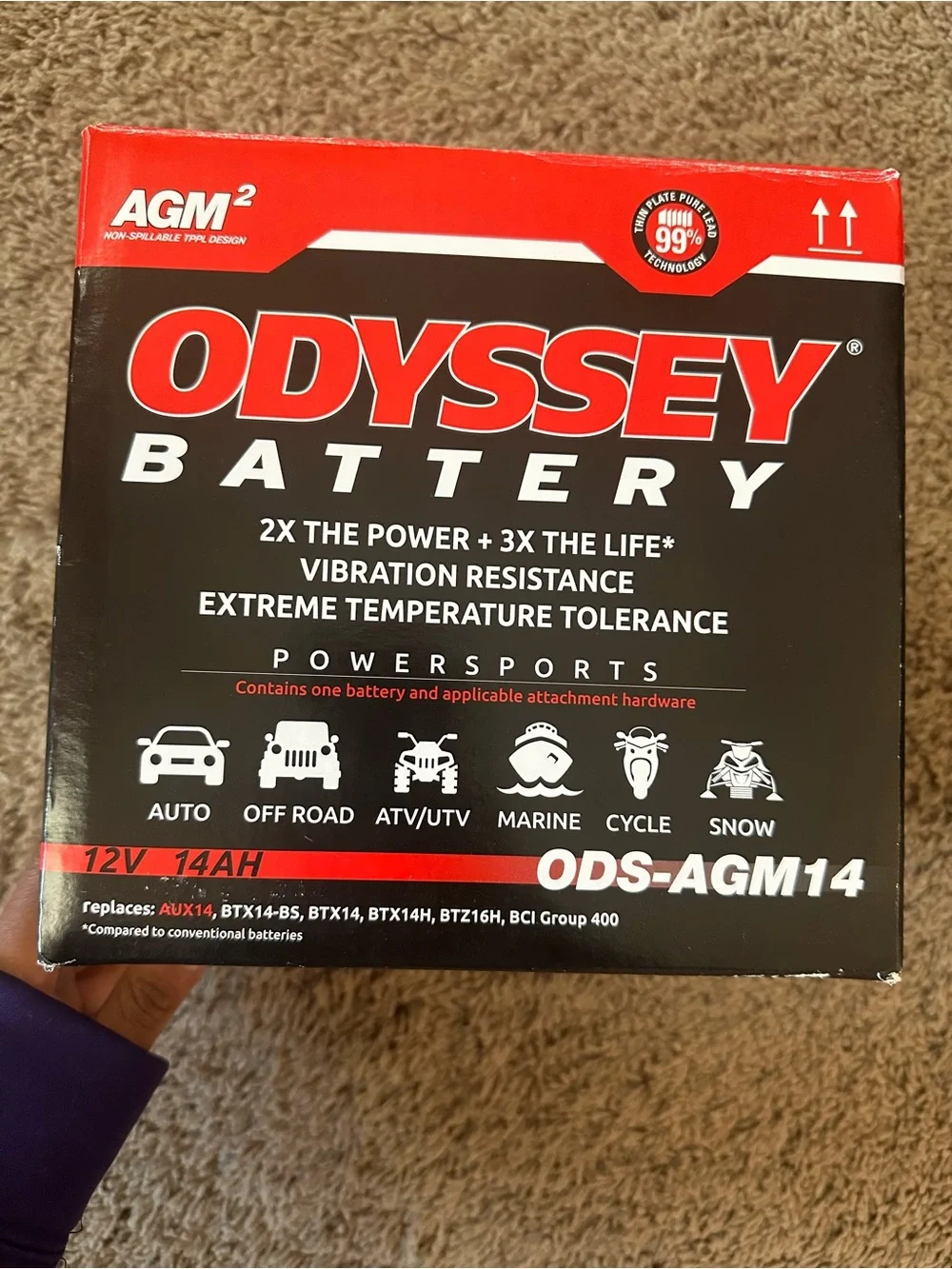 AGM14 Powersports Battery 12V 14Ah - Red/Black